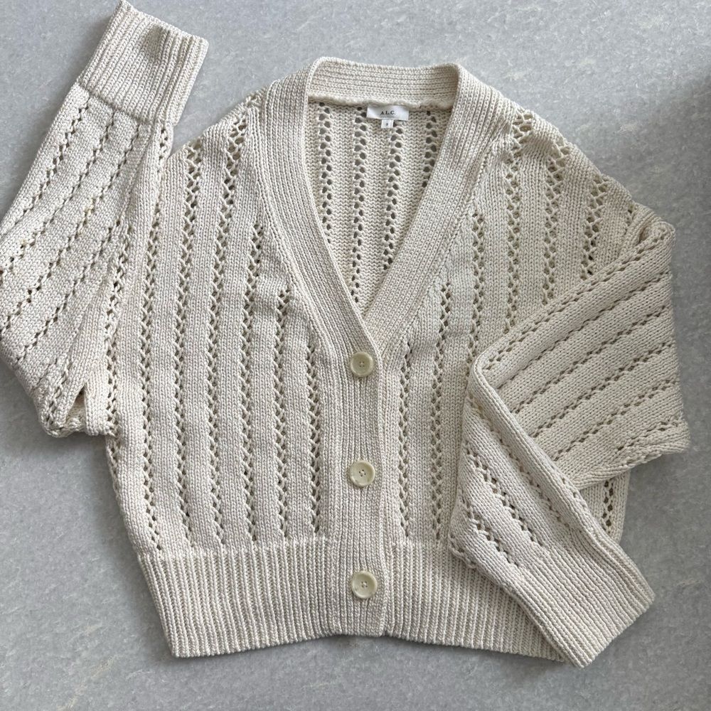A.L.C | Drew Open Stitch Cotton Cardigan in Ecru | Small - Picture 2 of 6